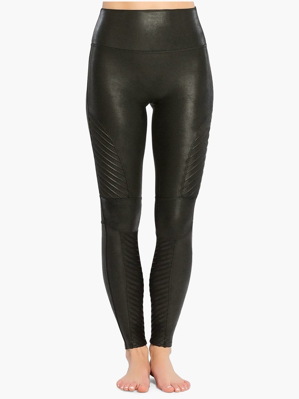 SPANX Black Faux-Leather Moto Leggings